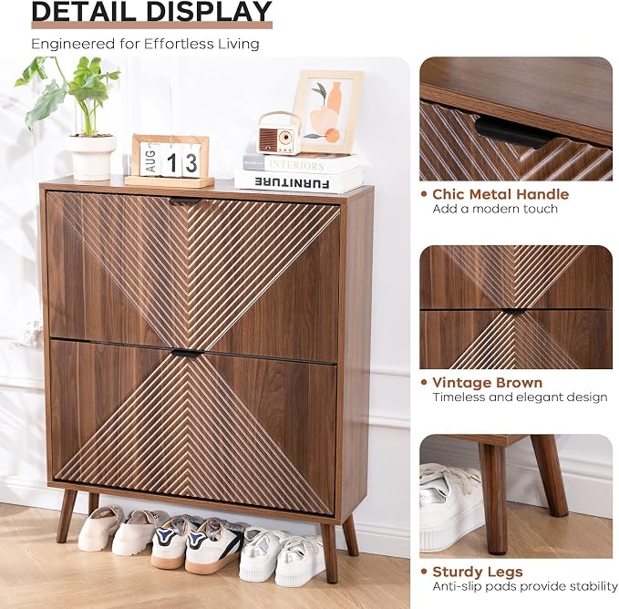 oakvivo Shoe Cabinet Storage, Farmhouse Freestanding Organizer - Image 6