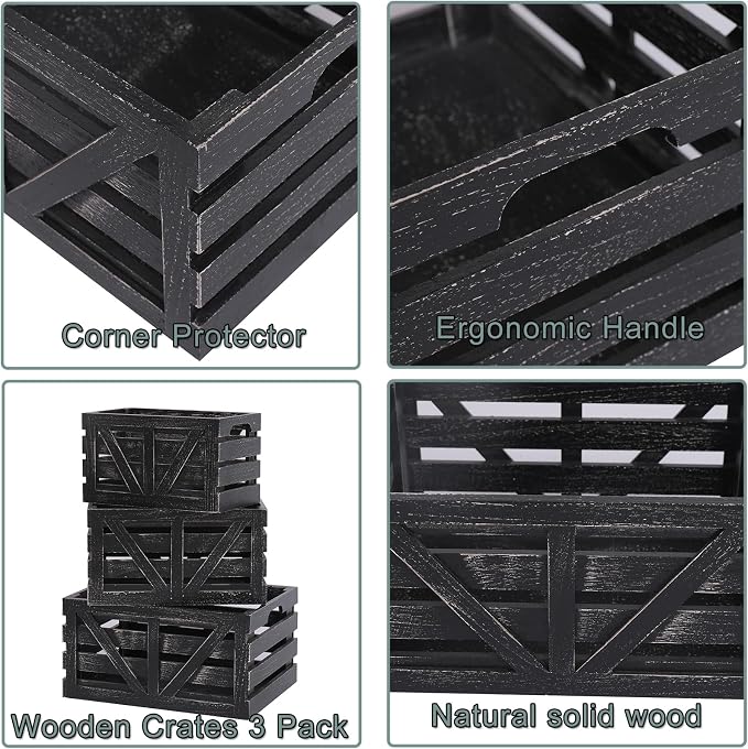 Storage Crates Nesting Wooden Boxes 3 Pack, Wood Storage Crates - Image 5