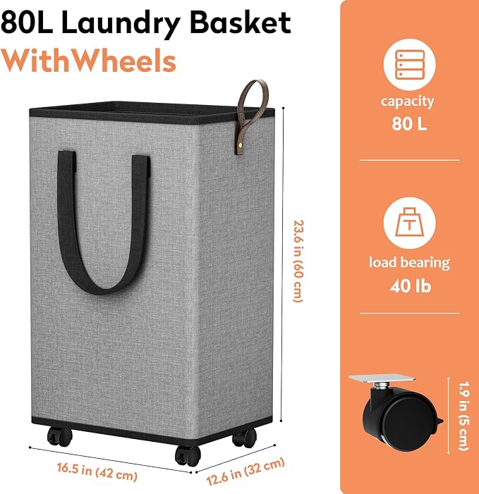 SpaceTrove Laundry Basket with Wheels, Collapsible Laundry Baskets, Laundry - Image 2