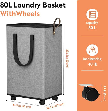 SpaceTrove Laundry Basket with Wheels, Collapsible Laundry Baskets, Laundry - Image 2