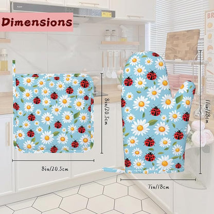 Ladybug Heat-Resistant Silicone Oven Mitts and Pot Holders 4 Piece Set - Image 2