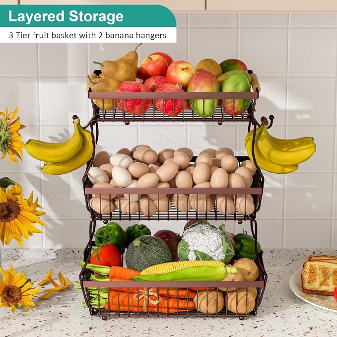 3 Tier Fruit Basket for Kitchen Counter - Image 2