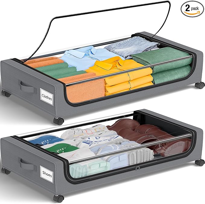 GoMaihe Under Bed Storage with Wheels: 48L Underbed Storage Containers with Lids by GoMaihe