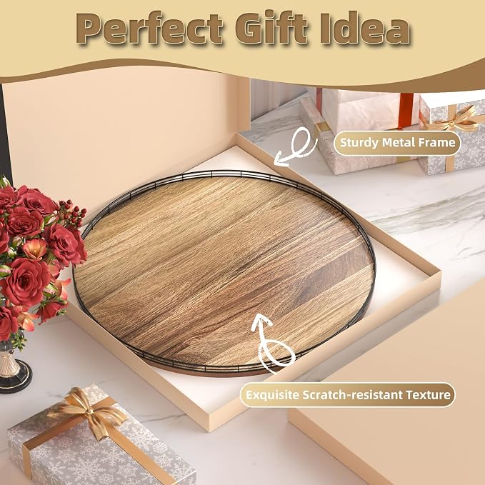 Acacia Wood 24" Lazy Susan Turntable Organizer - Image 7