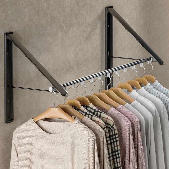 Dr.DJ Clothes Drying Rack with Rod, Wall-Mounted Retractable & Foldable Clothes by DrDJ