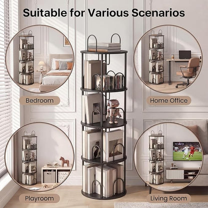 4 Tier Rotating Bookshelf, 360° Spinning Bookshelf Tower, Narrow Corner Book - Image 7
