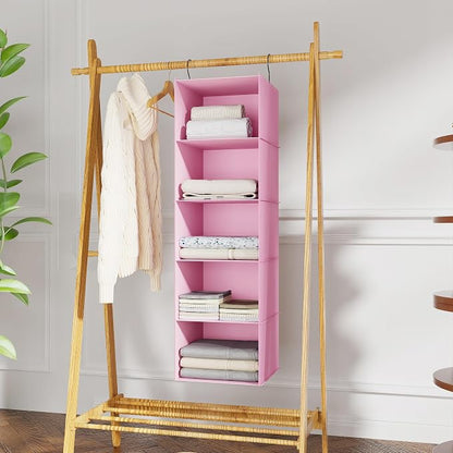 Hanging Closet Organizer, Easy Mount Foldable 5-Shelf Hanging Closet Wardrobe - Image 2