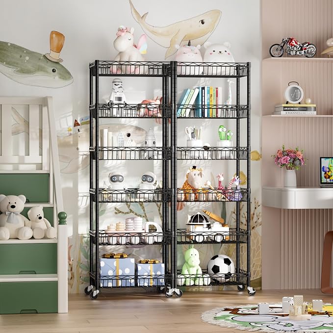 6 Tier Basket Shelf Wire Shelving Unit Adjustable Storage Shelves Big Basket - Image 8