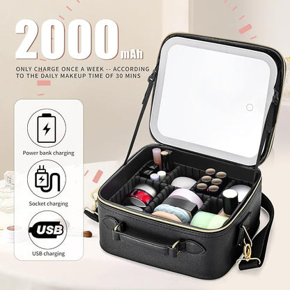 Travel Makeup Bag with LED Mirror, Portable Cosmetic Case Organizer with - Image 5