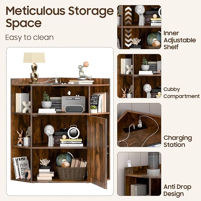 Corner Storage Cabinet, Farmhouse Corner Bookshelf - Image 6
