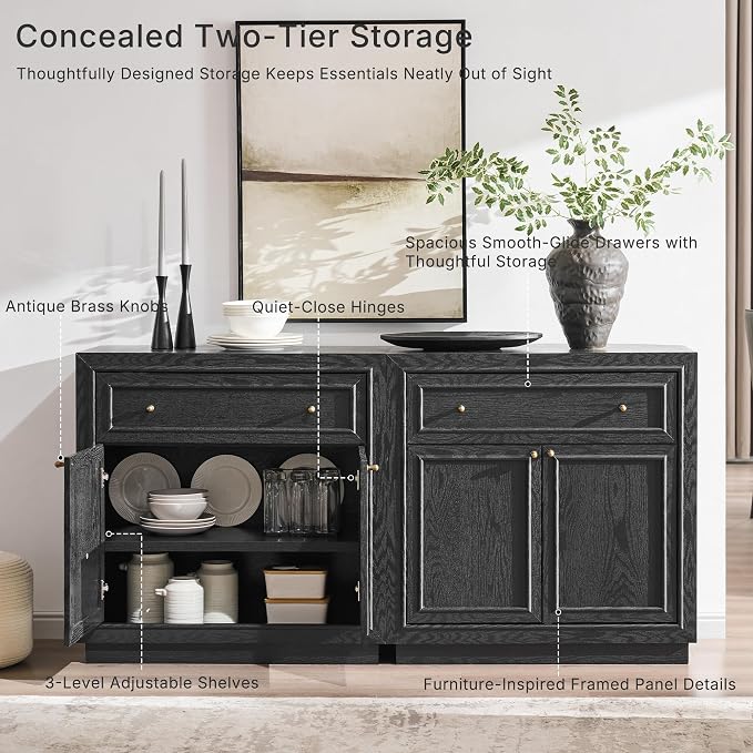 ACCOHOHO Modern Farmhouse Buffet Cabinet, 31.5" Sideboard Credenza, Modular - Image 3