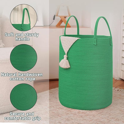 Large Woven Laundry Basket Hamper, 60L Cotton Rope Storage Bin - Image 6