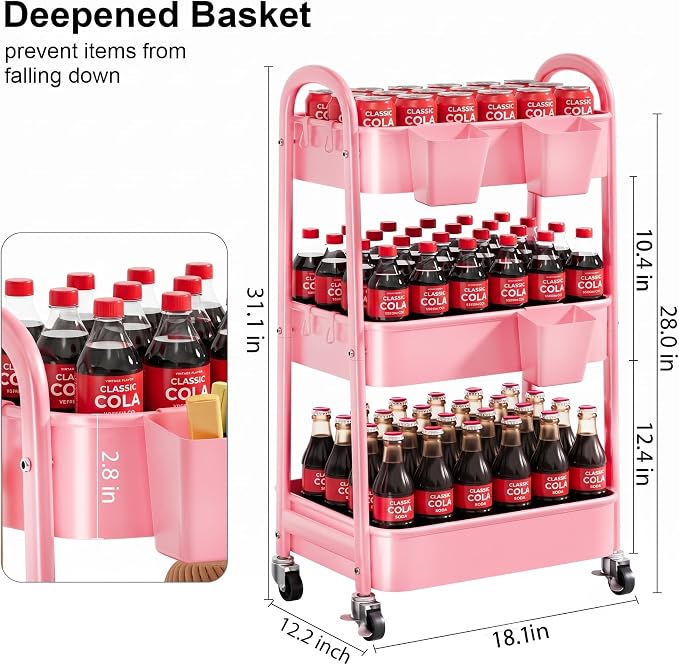 3 Tier Rolling Storage Cart Metal - Image 8