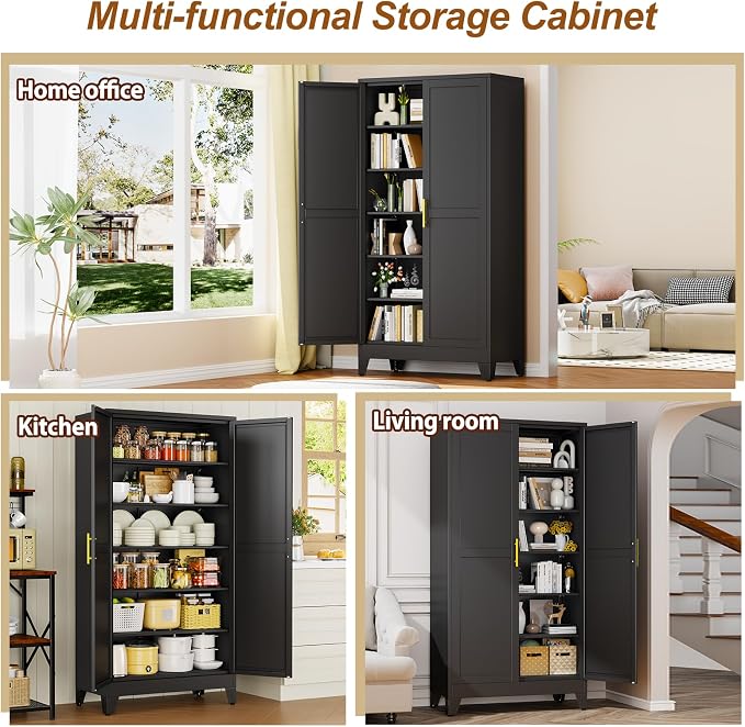 79" Black Metal Storage Cabinet - Image 7
