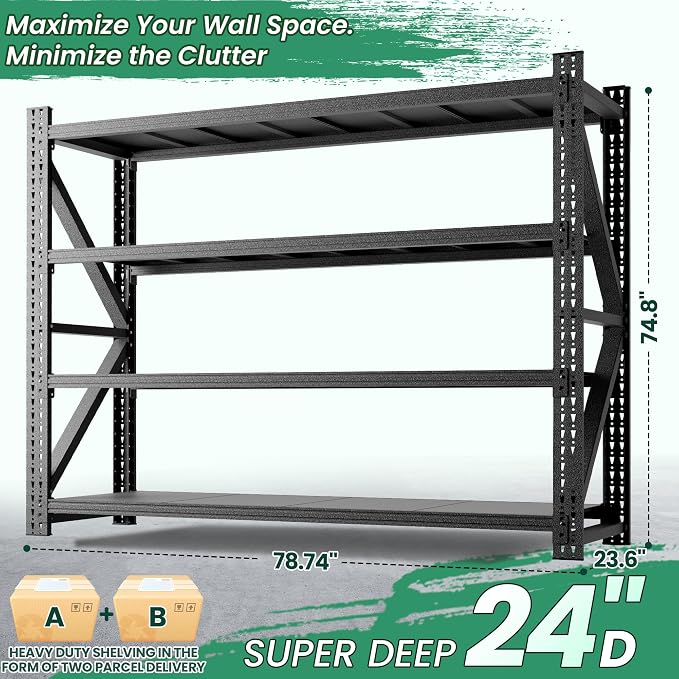 4-Tier Heavy Duty Garage Shelving, Industrial Shelving - Image 3