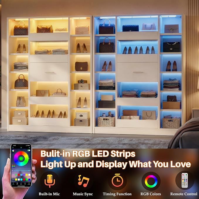Besiost 40" Closet System with Lights, Wood Closet Organizer with 5 Drawers | - Image 4