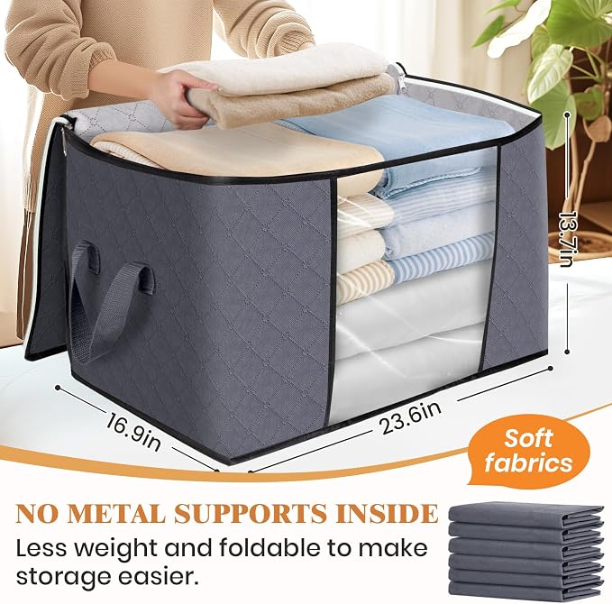 Fab totes 24 Gallons Clothes Storage, Foldable Thick Fabric Blanket Storage Bags - Image 2
