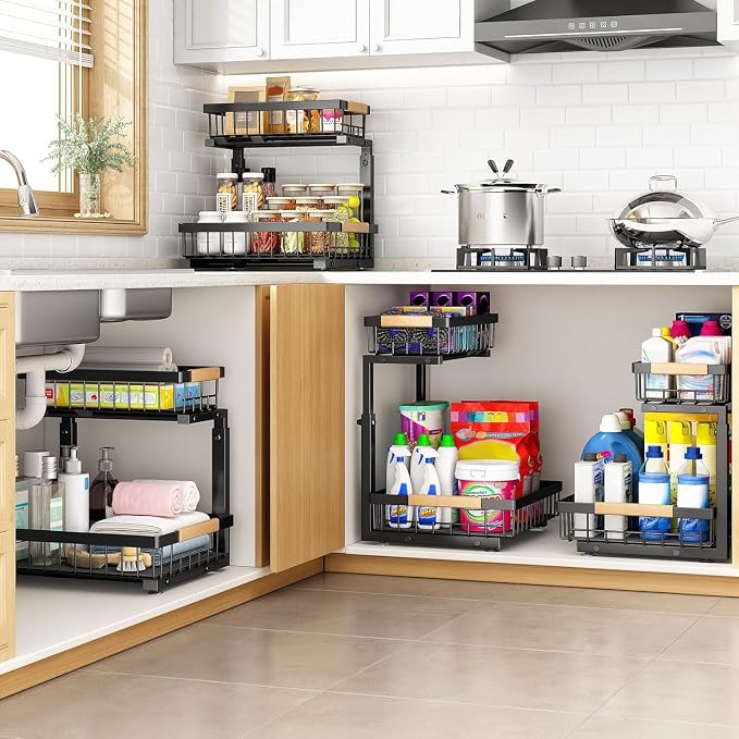 PXRACK Under Sink Organizer, Adjustable Height, 2 Tier Pull Out Under Cabinet - Image 6