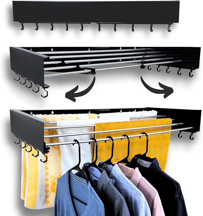 Wall Mounted Laundry Drying Rack, Retractable & Foldable, 31.5" Wide, 13.2 by Zetez