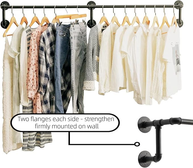 Wall Clothes Rack, Industrial Pipe Clothing Rack - Image 7