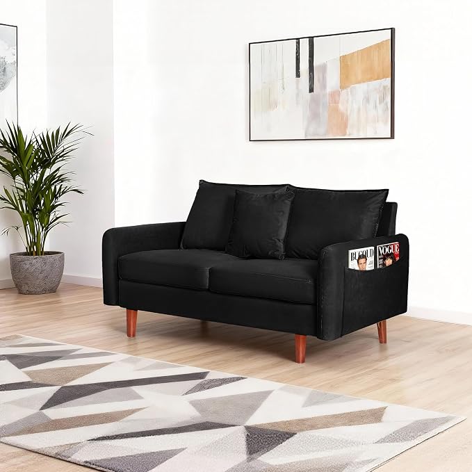 56.1" Sofa, Round armrest Velvet Loveseat, mid-Century Modern Style, Luxurious - Image 3