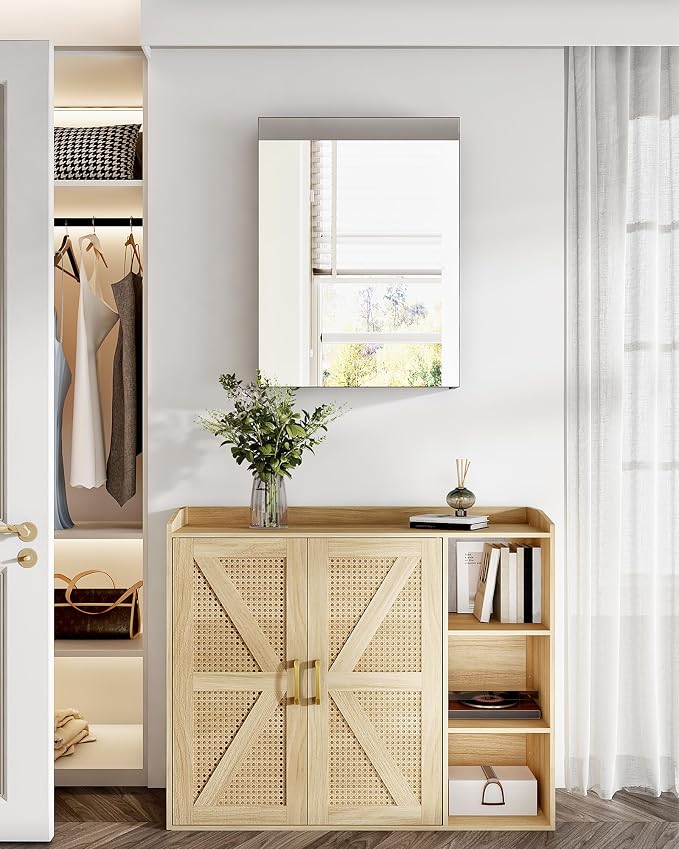 Bathroom Medicine Mirror Cabinet, 17.7'' x 23.6'', Wall-Mounted Bathroom Vanity - Image 4