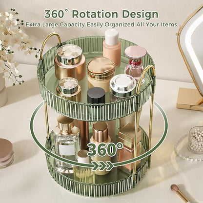 360° Rotating Makeup Organizer, Large Capacity Skincare Organizer, 2 Tier - Image 3