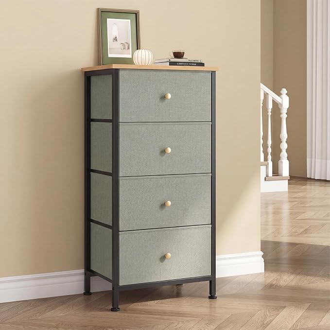DUMOS Nightstand with 4 Drawers, Bedside Table with Removable Fabric Bins by DumosLifestyle