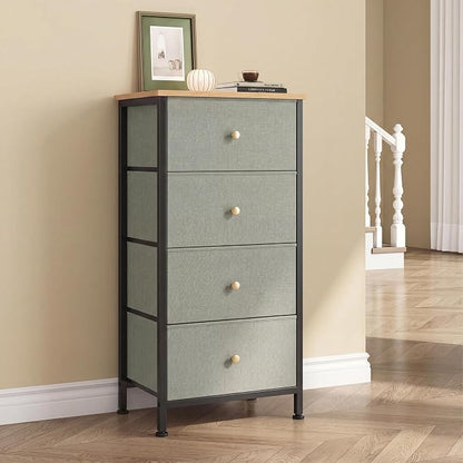 DUMOS Nightstand with 4 Drawers, Bedside Table with Removable Fabric Bins by DumosLifestyle