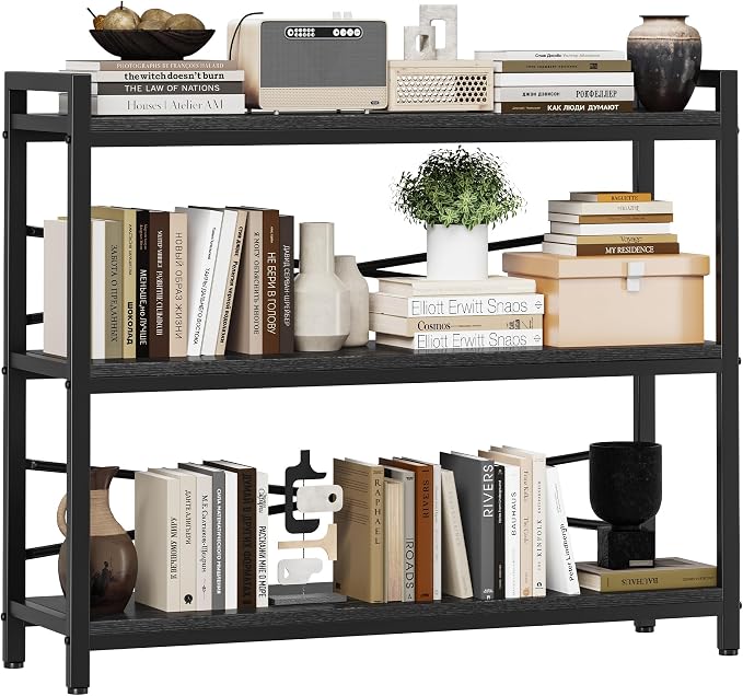 3 Tier Bookshelf 39.37" Width, Dorm Desk Hutch, Desk Shelf, Long Industrial by Homeiju