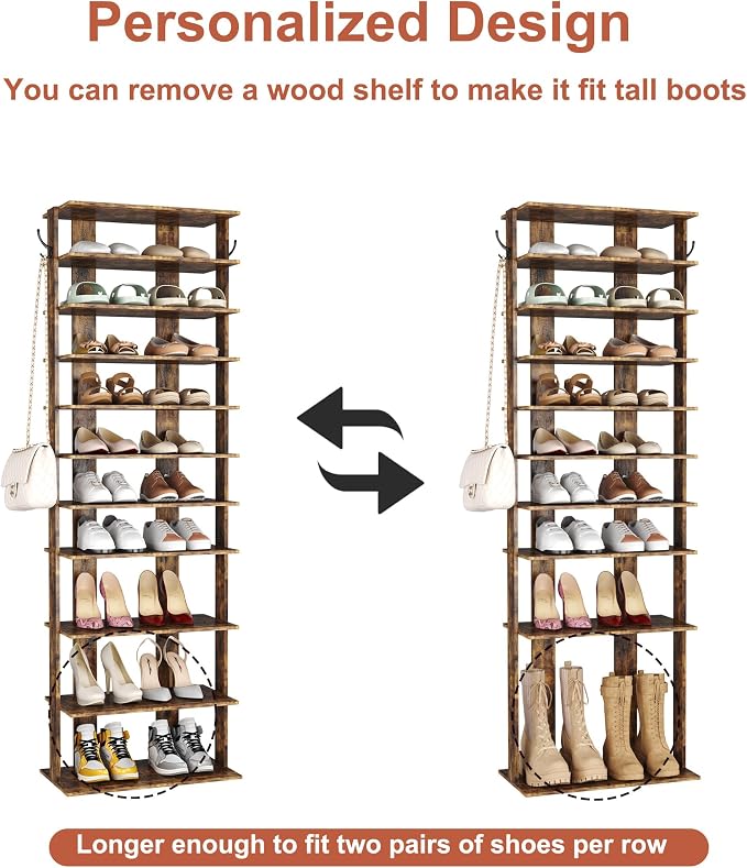 HOMEFORT 10-Tier Vertical Shoe Rack, Corner Shoe Tower, Double Rows 10 Tiers - Image 6