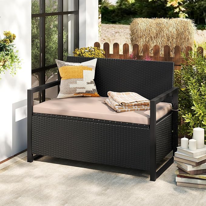 RELAX4LIFE Wicker Outdoor Bench - Image 2