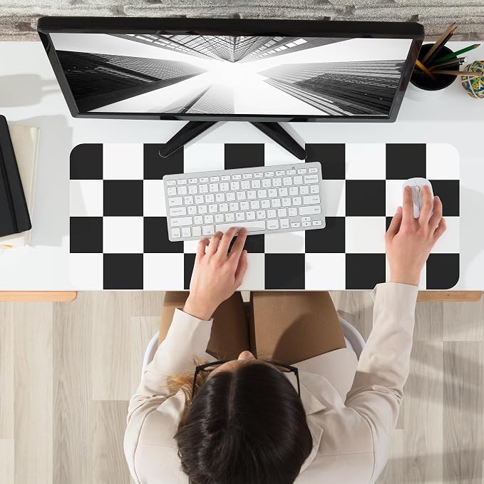 Non-Slip Checkered Desk Mat, Waterproof PU Leather Protector, Large Blotter - Image 5