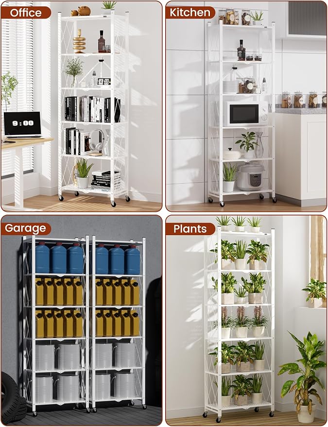 ALANNG 73.6 Inch Folding Bookshelf, 6 Tier Metal Bookcase and Bookshelves | - Image 5
