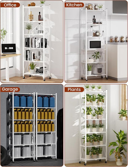 ALANNG 73.6 Inch Folding Bookshelf, 6 Tier Metal Bookcase and Bookshelves | - Image 7
