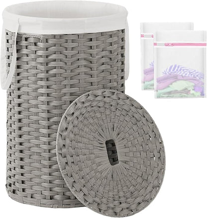 Large Laundry Hamper Laundry Basket Round 34.3 Gal Handwoven Wicker Laundry by SETVSON
