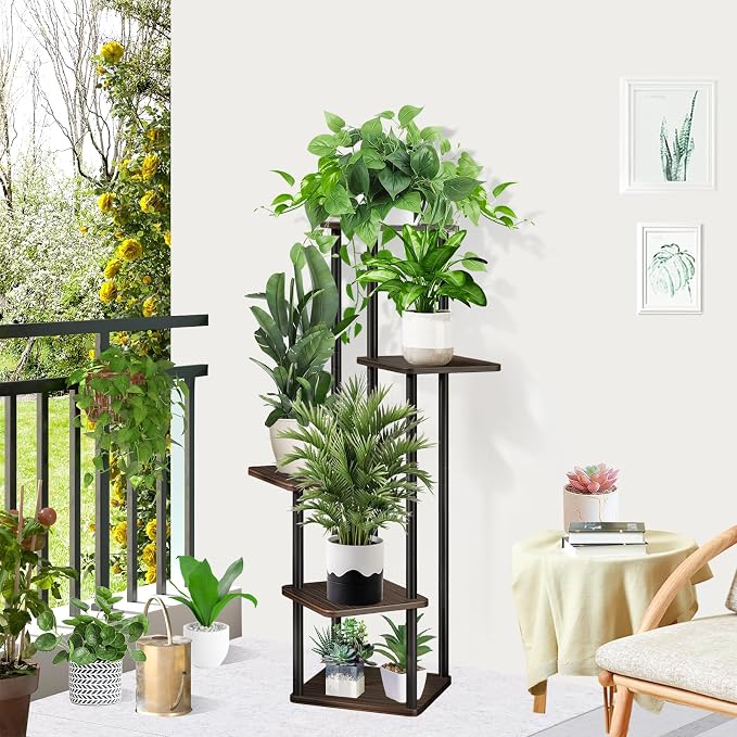 5 Tier Plant Stand Indoor, Thickened Metal Wood Corner Plant Shelf Stands - Image 7