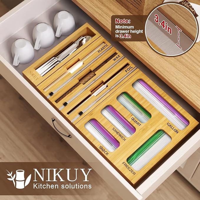 9 IN 1 Bamboo Foil and Plastic Wrap Organizer - Image 3
