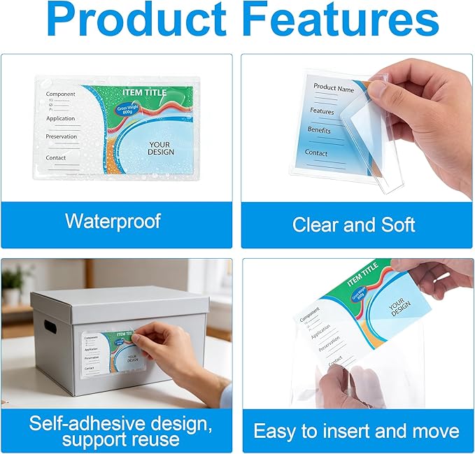 52 Pcs Clear Index Card Holder Self-Adhesive 3"X5" Top Open Label Holder | - Image 4
