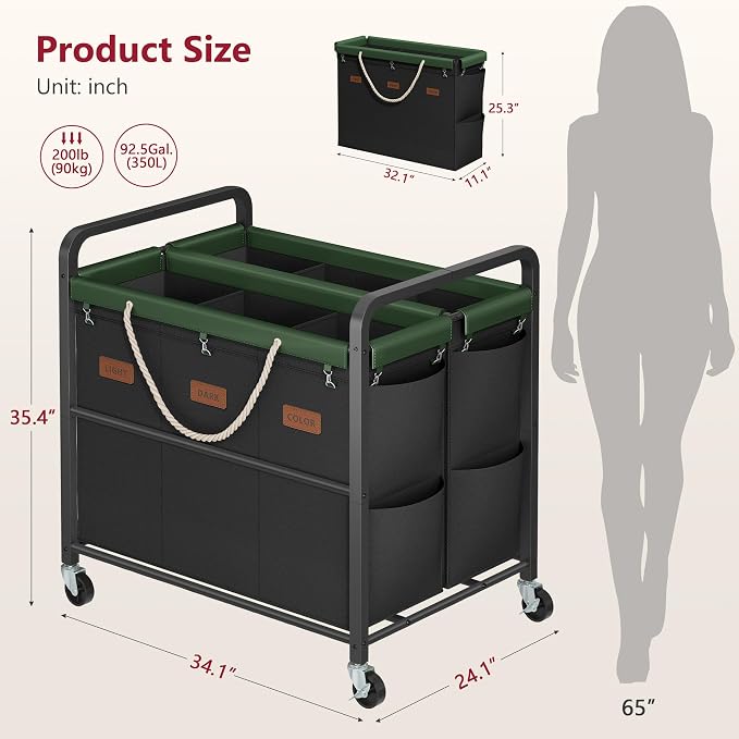 Tajsoon 350L Extra Large Laundry Sorter 6 Section, Heavy Duty Laundry Basket - Image 8