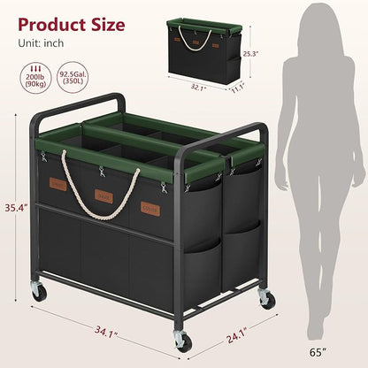 Tajsoon 350L Extra Large Laundry Sorter 6 Section, Heavy Duty Laundry Basket - Image 8