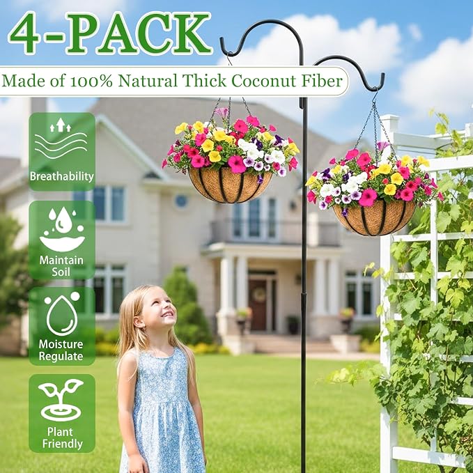 Hanging Planters for Outdoor Plants 4 Pack 14 inch Metal Hanging Flower Basket - Image 3