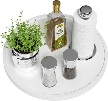White Lazy Susan, 13.2 Inch Non-Skid Bamboo Turntable by VeyFey