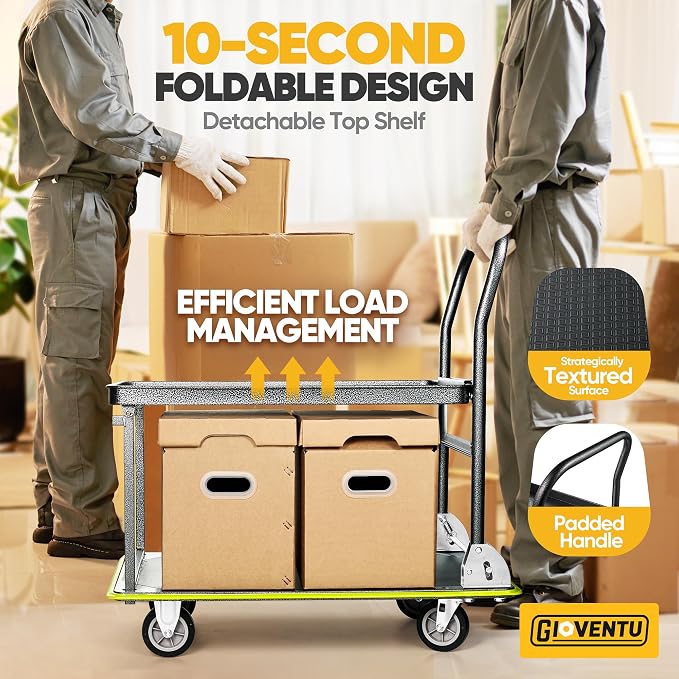 Heavy Duty Push Cart Dolly, 2 Tier Foldable Platform Hand Truck | High-Strength - Image 4