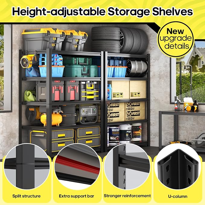 5 Tier Adjustable Metal Shelving Storage Rack, Storage Shelves, 59.8" Wx24 - Image 6