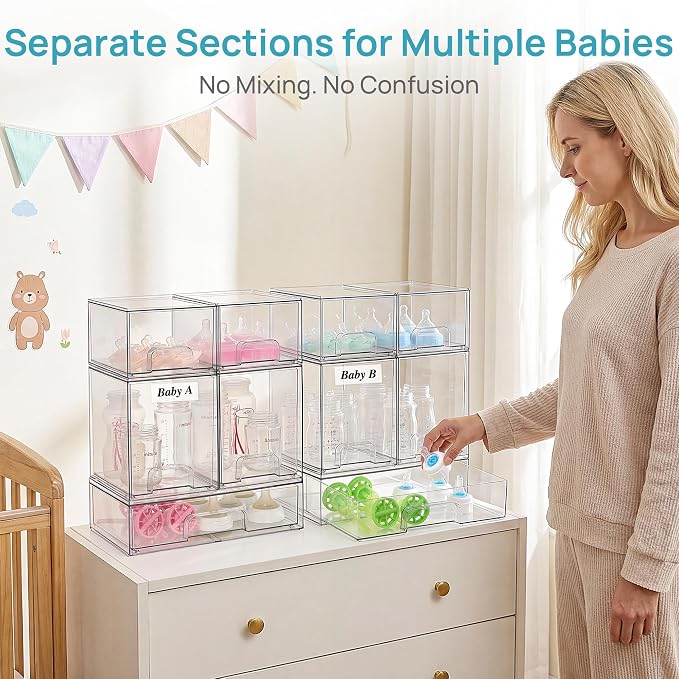 Vtopmart 10 Pack Baby Bottle Organizer Set, Stackable Storage Drawers Ideal - Image 5