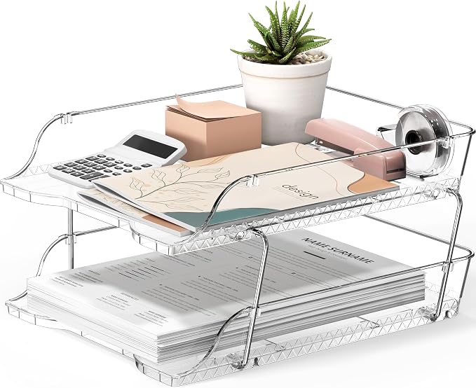 Simple Houseware 2-Tier Clear Stackable Letter Tray Organizer – Desktop File by SimpleHouseware