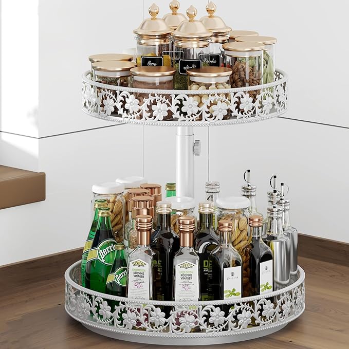 2 Tier Lazy Susan Organizer Turntable, 12 Inch, Easy Assembly & Cleaning by HISKIWUU