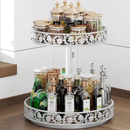 2 Tier Lazy Susan Organizer Turntable, 12 Inch, Easy Assembly & Cleaning by HISKIWUU