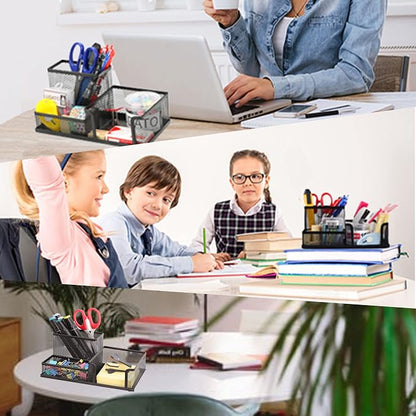 Ludato Desk Organizers Mesh Pencil Holder，3 Compartments Black Mesh Pen Holder - Image 7